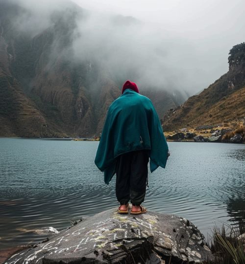 Brujo en Piura llevando a cabo un ritual en las orillas de la laguna Negra.